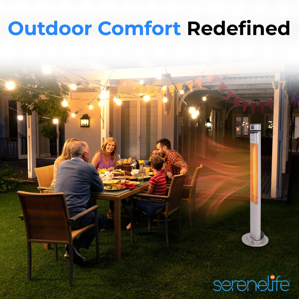 SereneLife Infrared Patio Heater, 1500W Electric Standing with Remote Control, IP44 Approved, Odorless, Three Power Settings, Indoor/Outdoor for Restaurant, Backyard, Garage, Decks