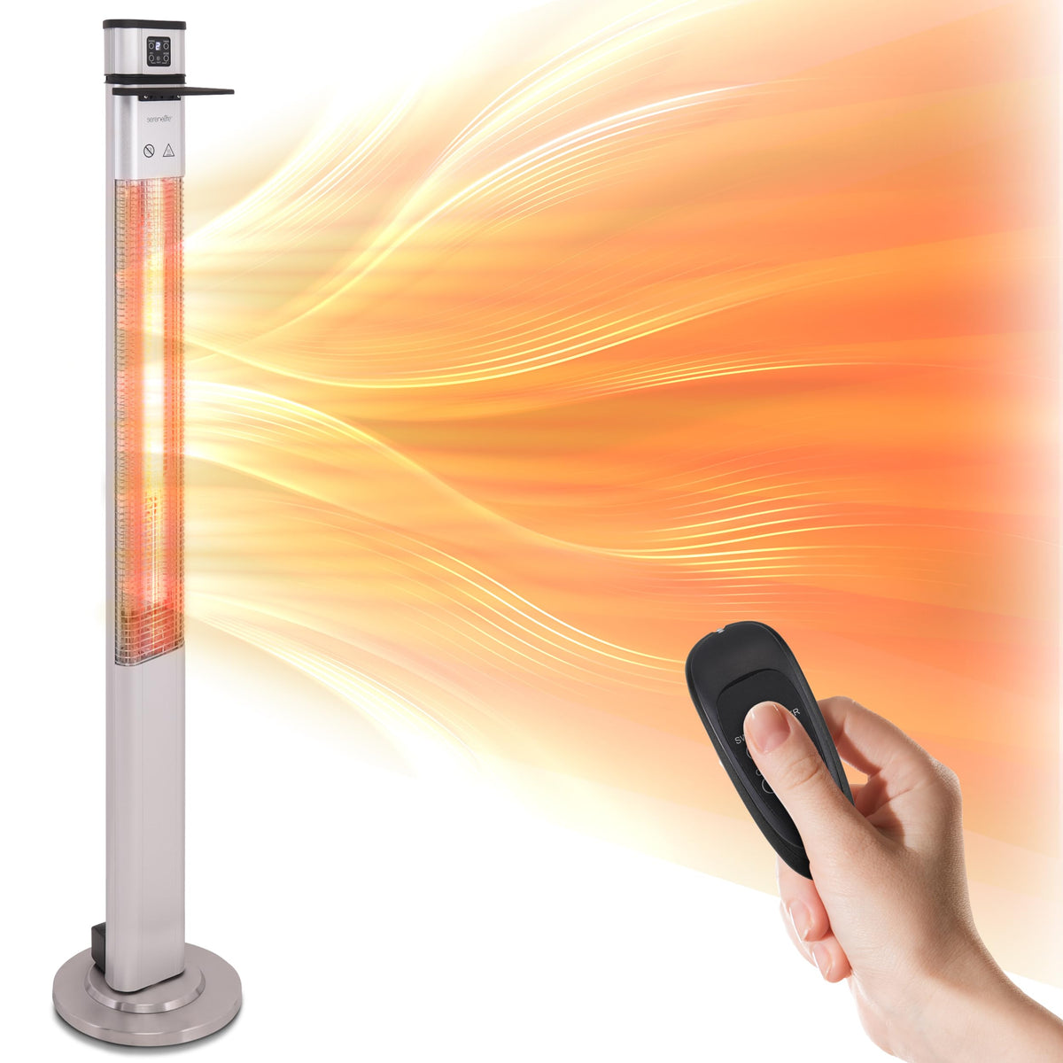 SereneLife Infrared Patio Heater, 1500W Electric Standing with Remote Control, IP44 Approved, Odorless, Three Power Settings, Indoor/Outdoor for Restaurant, Backyard, Garage, Decks