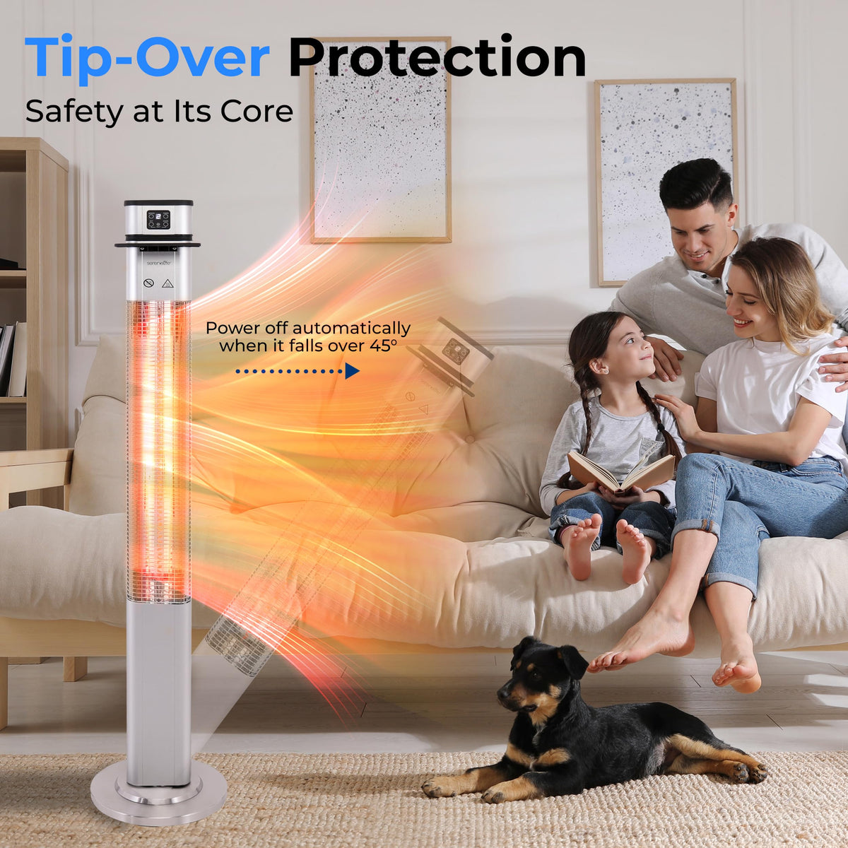 SereneLife Infrared Patio Heater, 1500W Electric Standing with Remote Control, IP44 Approved, Odorless, Three Power Settings, Indoor/Outdoor for Restaurant, Backyard, Garage, Decks