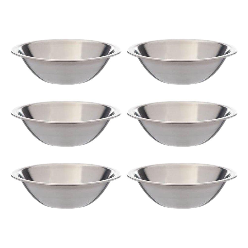 SET OF 6-6 1/2 Inch Wide Stainless Steel Flat Rim Flat Base Mixing Bowl