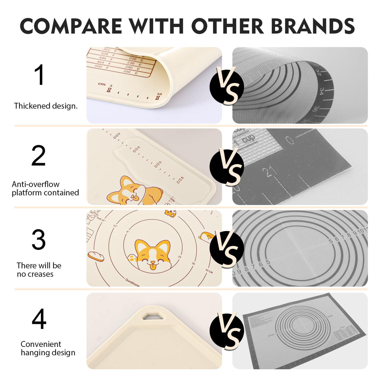 Silicone Baking Mat with Dough Cutter, Ourokhome 20'' X 16" Extra Thick Kneading Rolling mat with Measurement and Conversion Chart for Pastry, Pasta, Pizza, Fondant, Bread, Cookies (Beige)