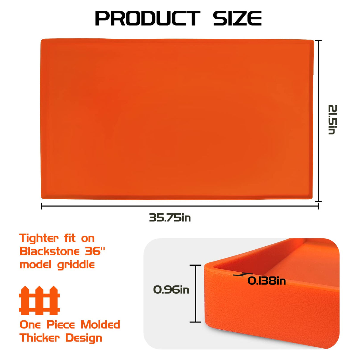 Silicone Griddle Mat for Blackstone 36 Inch, Heavy Duty Food Grade Silicone Griddle Cover, Griddle Accessories for Blackstone Grill, All Season Protective Cover (Orange)