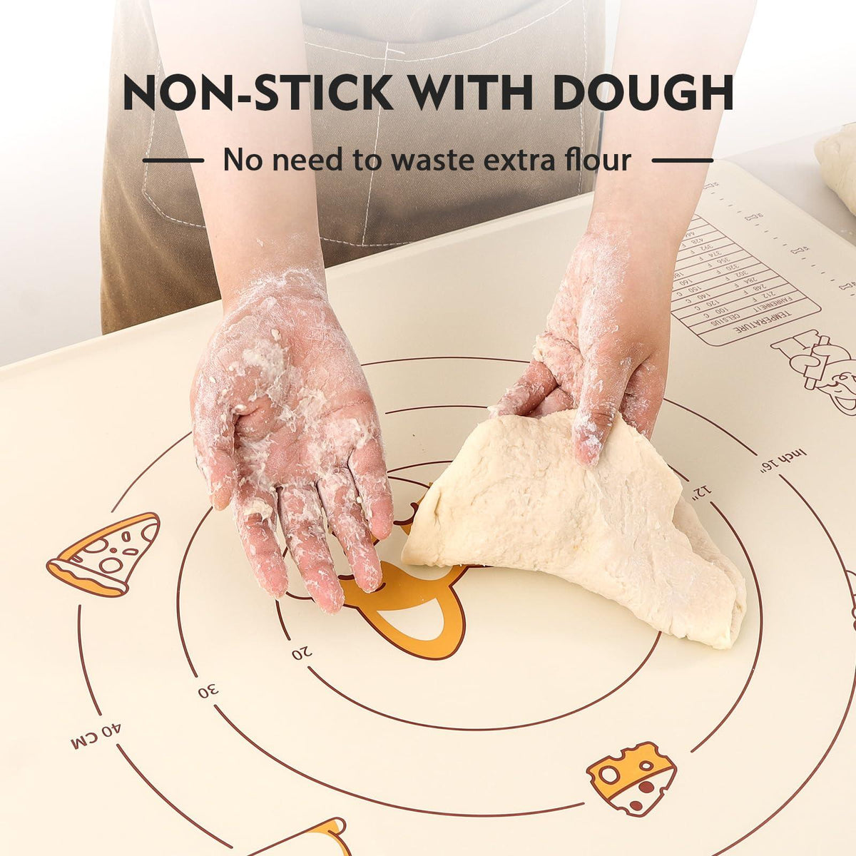 Silicone Pastry Baking Mat and Dough Cutter, Ourokhome 32" X 24" Extra Large and Thick Kneading Mat with Band, BPA Free Kitchen Rolling Pasta Board with Measurement and Conversion Chart (Beige)