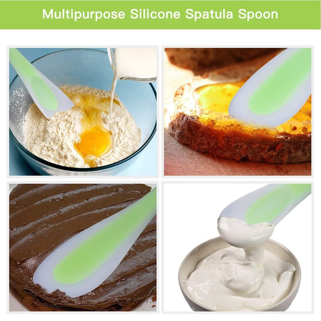 Silicone Spatulas Scraper Spoon 2-in-1Heat Resistant Kitchen Gadget for Cooking Baking Spreading Mixing Supplie Cake Tool Ideal Gift Good Grip Home Utensil for Dad Mom Kitchen Gadget Accessory (Green)