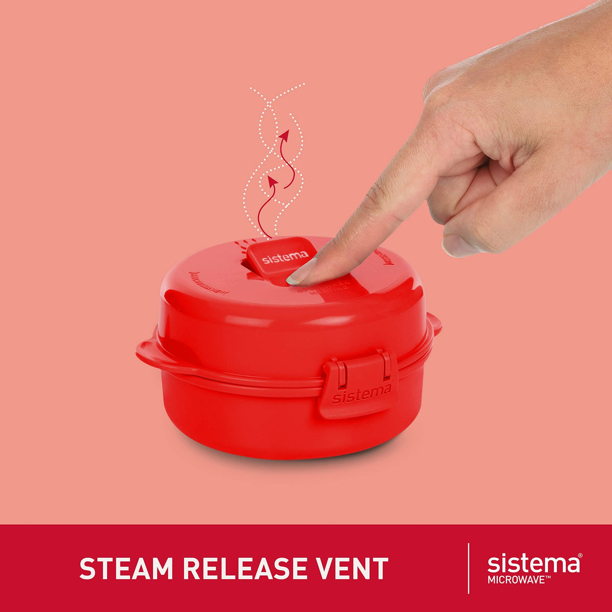 Sistema Microwave Egg Cooker and Poacher with Steam Release Vent, Dishwasher Safe, 9.16-Ounce, Red