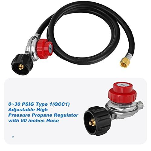 Skyflame LP Burner Connection Kit, Propane Fire Pit Replacement Parts with 1/2" Control Valve Key Set, 0~30PSI Adjustable Gas Pressure Regulator Hose, 60" Connect Hose, 150K Brass Air-Mixer