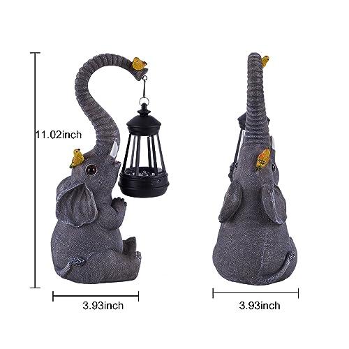 Solar Outdoor Garden Statues Lights, Elephant Figurines with Cute Birds Garden Sculpture Decor, Lucky Elephant Birthday Gifts for Women, Men or Daughter, Unique Housewarming Gifts and Yard Decoration