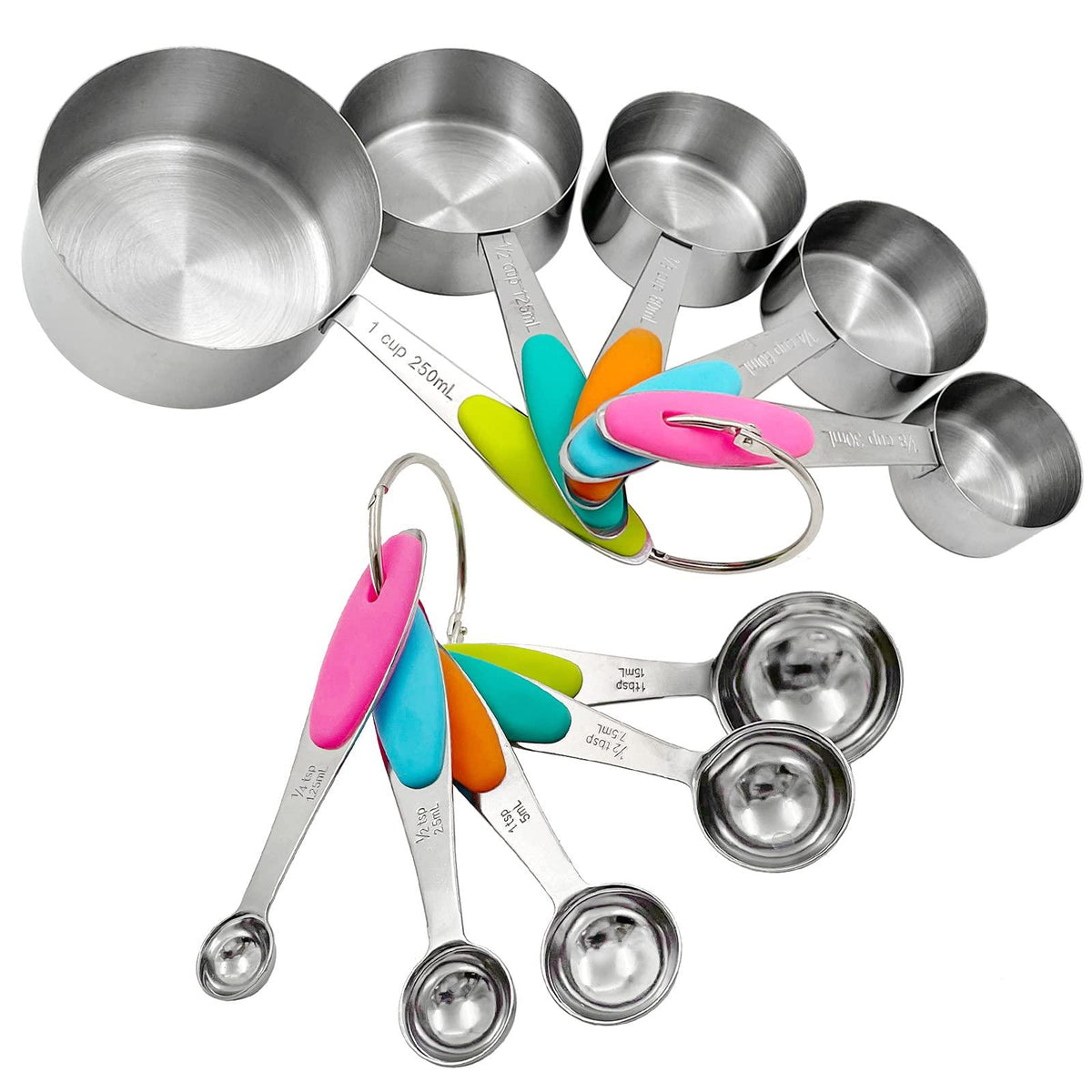 Stainless Steel Measuring Cups and Spoons Set of 10 Pcs,Stainless Steel Coffee Powder Scoop Measuring Cup Spoon Baking Tools Set Measure Cup Kitchen