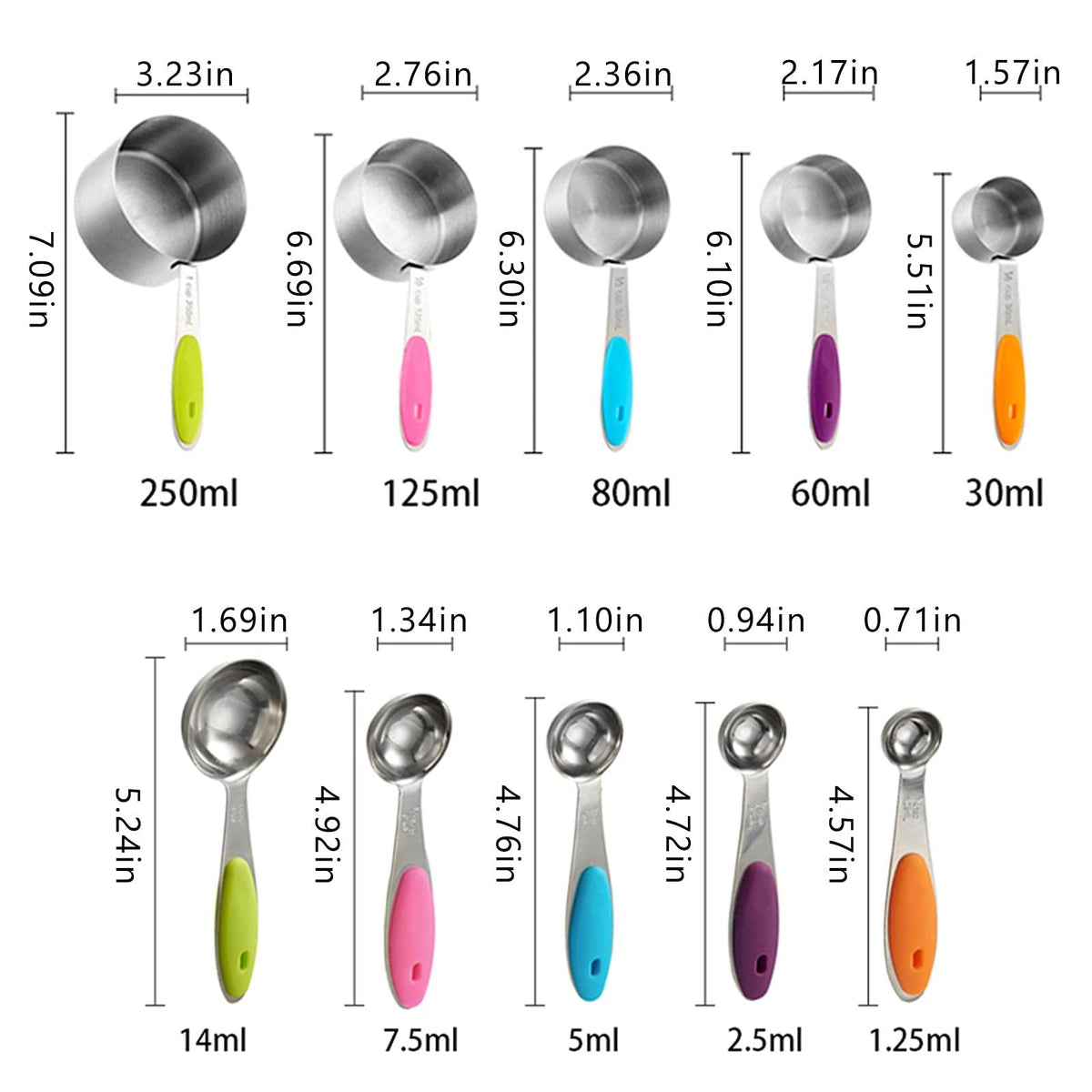 Stainless Steel Measuring Cups and Spoons Set of 10 Pcs,Stainless Steel Coffee Powder Scoop Measuring Cup Spoon Baking Tools Set Measure Cup Kitchen