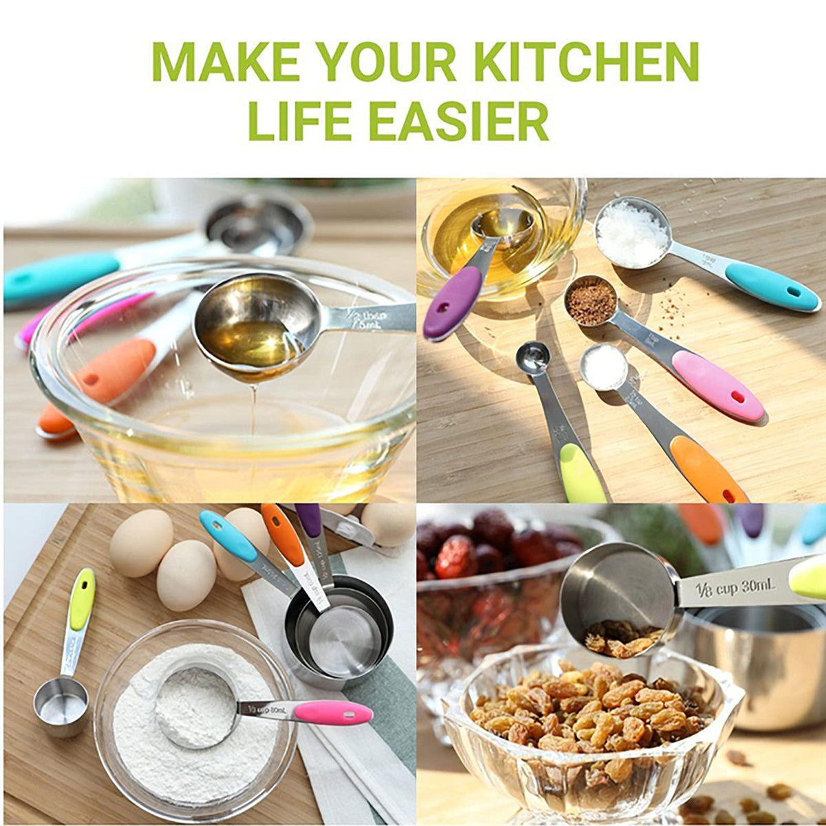 Stainless Steel Measuring Cups and Spoons Set of 10 Pcs,Stainless Steel Coffee Powder Scoop Measuring Cup Spoon Baking Tools Set Measure Cup Kitchen