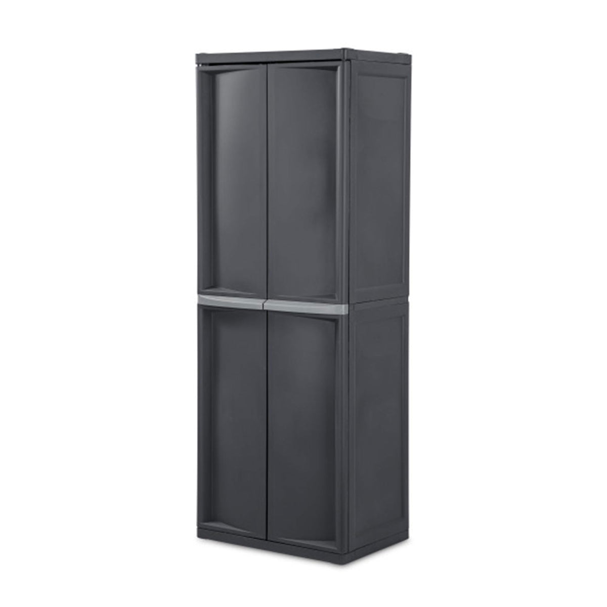 Sterilite 4 Shelf Cabinet, Lockable Utility Storage w/ Adjustable Shelves, Gray - Plastic Shelving Unit for Organizing Garage, Pantry, Basement, Laundry Room or Mudroom
