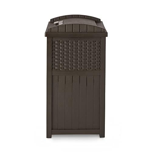 Suncast 33 Gallon Hideaway Can Resin Outdoor Trash with Lid Use in Backyard, Deck, or Patio, 33-Gallon, Brown