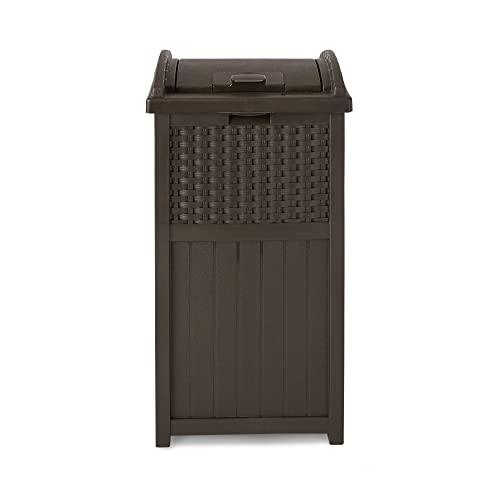 Suncast 33 Gallon Hideaway Can Resin Outdoor Trash with Lid Use in Backyard, Deck, or Patio, 33-Gallon, Brown