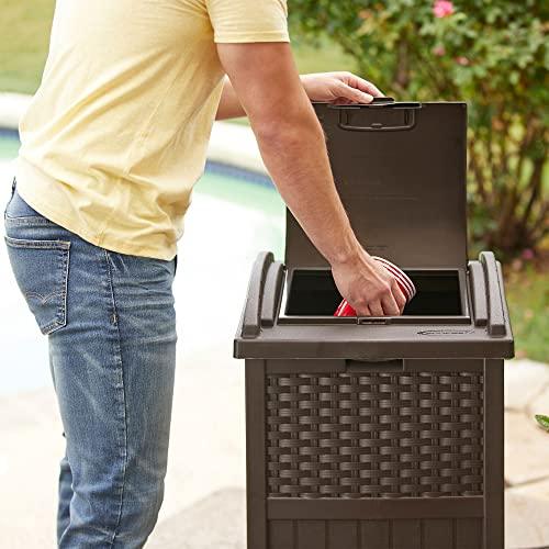Suncast 33 Gallon Hideaway Can Resin Outdoor Trash with Lid Use in Backyard, Deck, or Patio, 33-Gallon, Brown