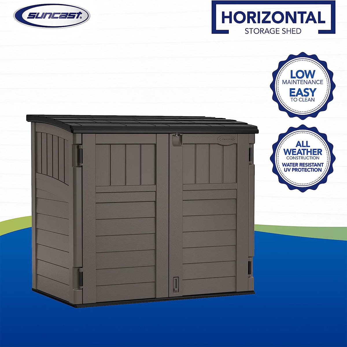 Suncast 34 Cu. Ft. Horizontal Shed for Outdoor Storage w/Locking System, Stoney/Black