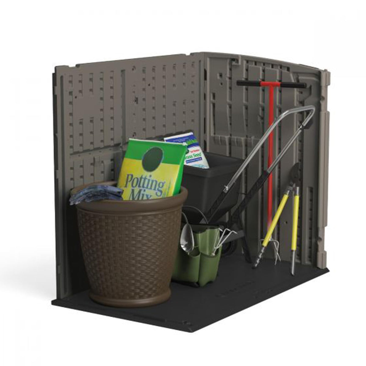Suncast 34 Cu. Ft. Horizontal Shed for Outdoor Storage w/Locking System, Stoney/Black