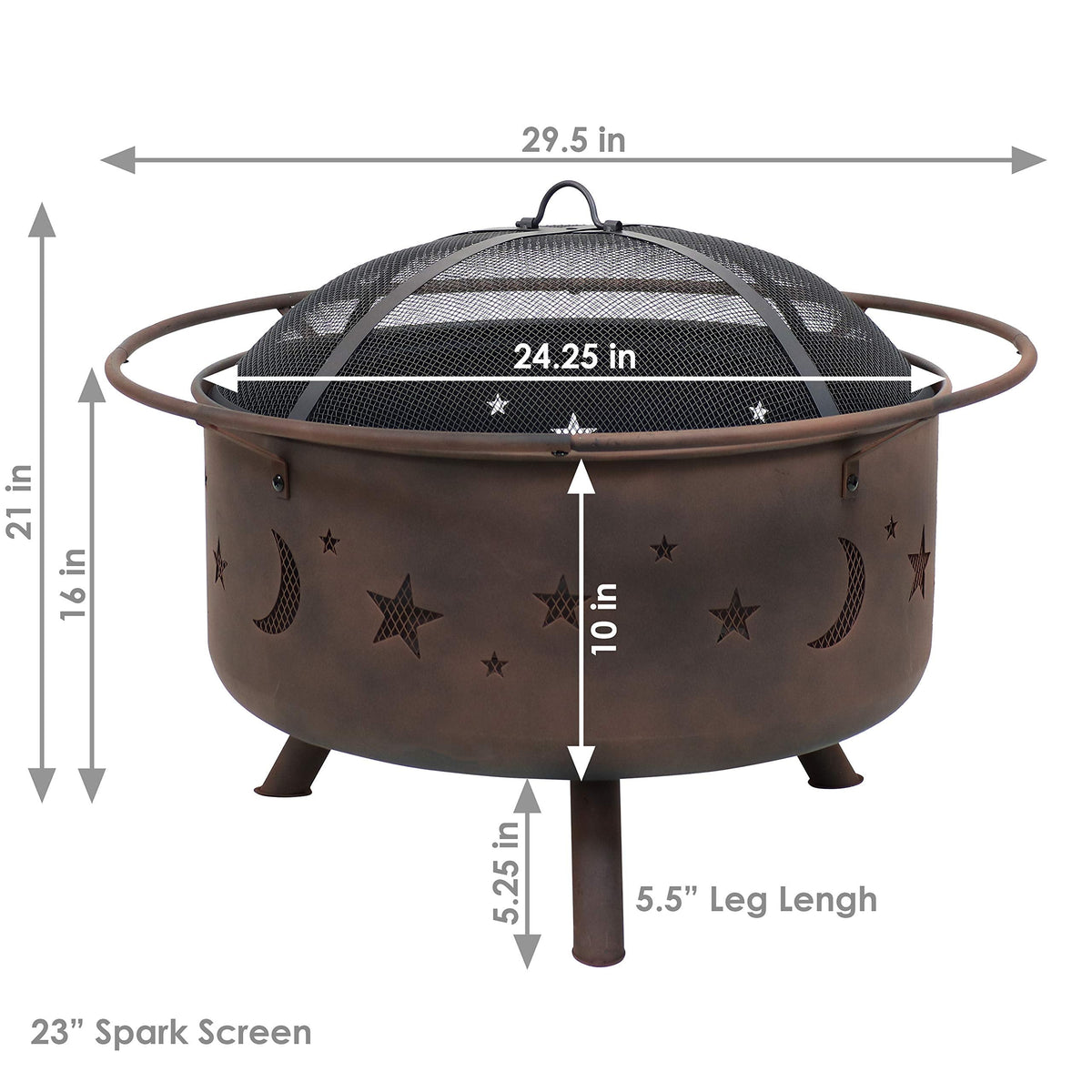 Sunnydaze Cosmic 30-Inch Outdoor Fire Pit - Wood Burning Fire Pit with Cooking BBQ Grill Grate, Spark Screen, and Fireplace Poker - Celestial Design