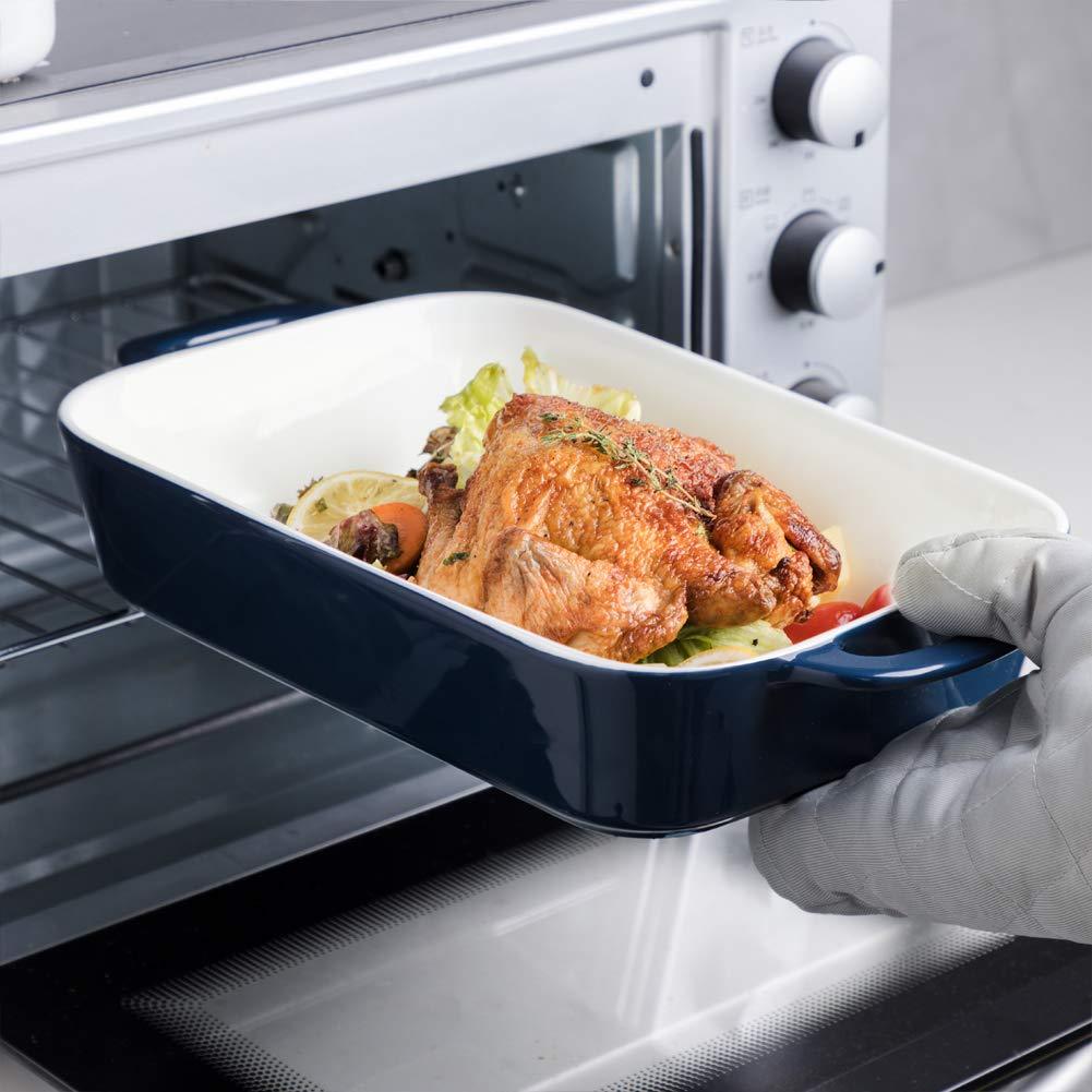 Sweejar Ceramic Bakeware Set, Rectangular Baking Dish for Cooking, Kitchen, Cake Dinner, Banquet and Daily Use, 12.8 x 8.9 Inches porcelain Baking Pans (Navy)