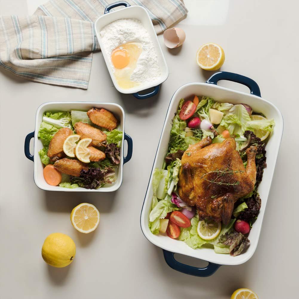 Sweejar Ceramic Bakeware Set, Rectangular Baking Dish for Cooking, Kitchen, Cake Dinner, Banquet and Daily Use, 12.8 x 8.9 Inches porcelain Baking Pans (Navy)