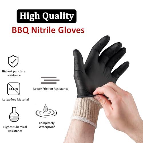 Tackleit BBQ Gloves for Cooking Baking Grilling, 50 Pcs Disposable Nitrile Gloves and 2 Pcs Cotton Glove Liners Washable