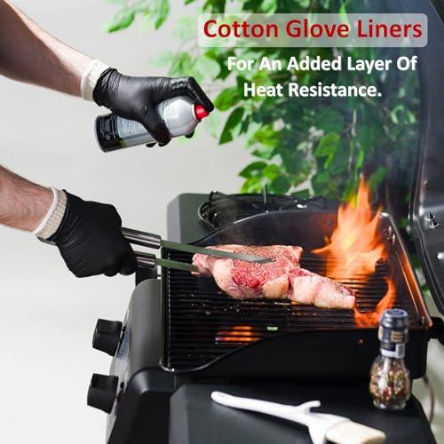 Tackleit BBQ Gloves for Cooking Baking Grilling, 50 Pcs Disposable Nitrile Gloves and 2 Pcs Cotton Glove Liners Washable
