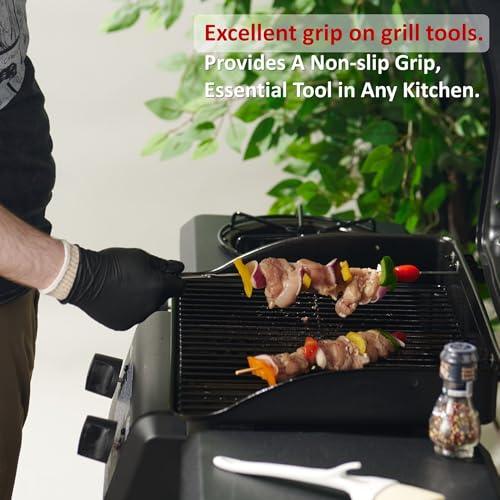 Tackleit BBQ Gloves for Cooking Baking Grilling, 50 Pcs Disposable Nitrile Gloves and 2 Pcs Cotton Glove Liners Washable