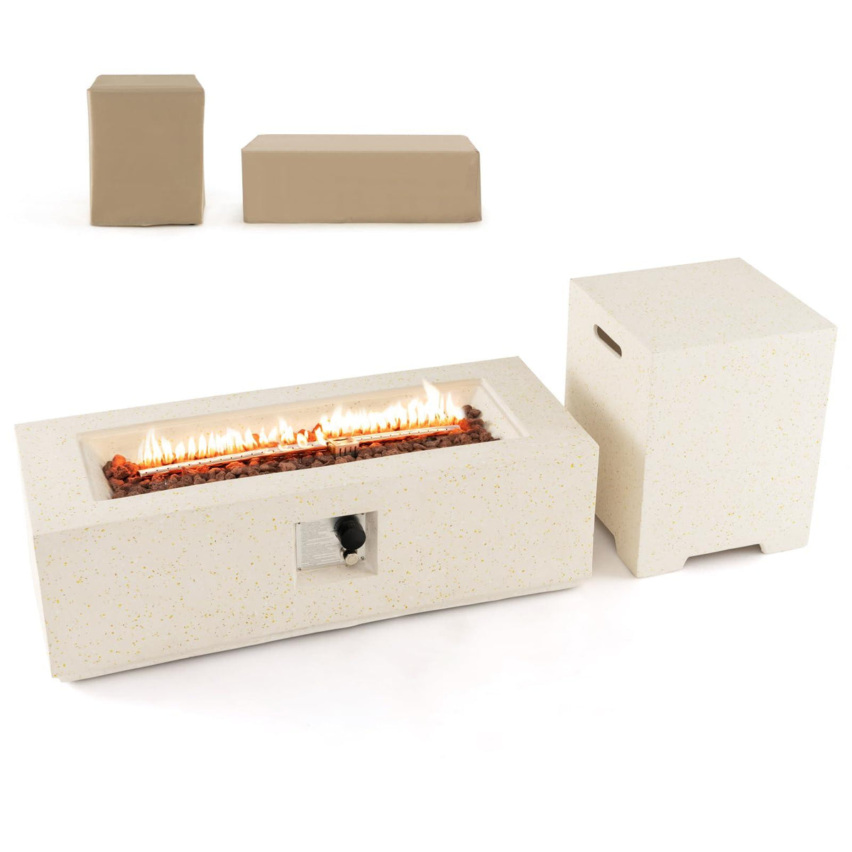 Tangkula 50,000 BTU Propane Fire Pit Table Set, 42” Terrazzo Fire Pit Table with Hideaway Tank Holder, Stainless Steel Burner, Protective Cover, Lava Rocks, CSA Certification, Fit 20 lbs Tank