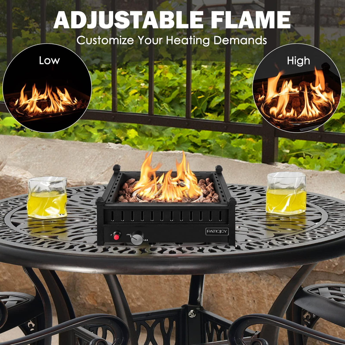 Tangkula Portable Tabletop Propane Fire Pit, Patiojoy 40,000 BTU Table Top Fireplace with Simple Ignition System, Adjustable Flame, Square Propane Firepit Bowl for Outdoors, Fit 2” Umbrella Hole Table