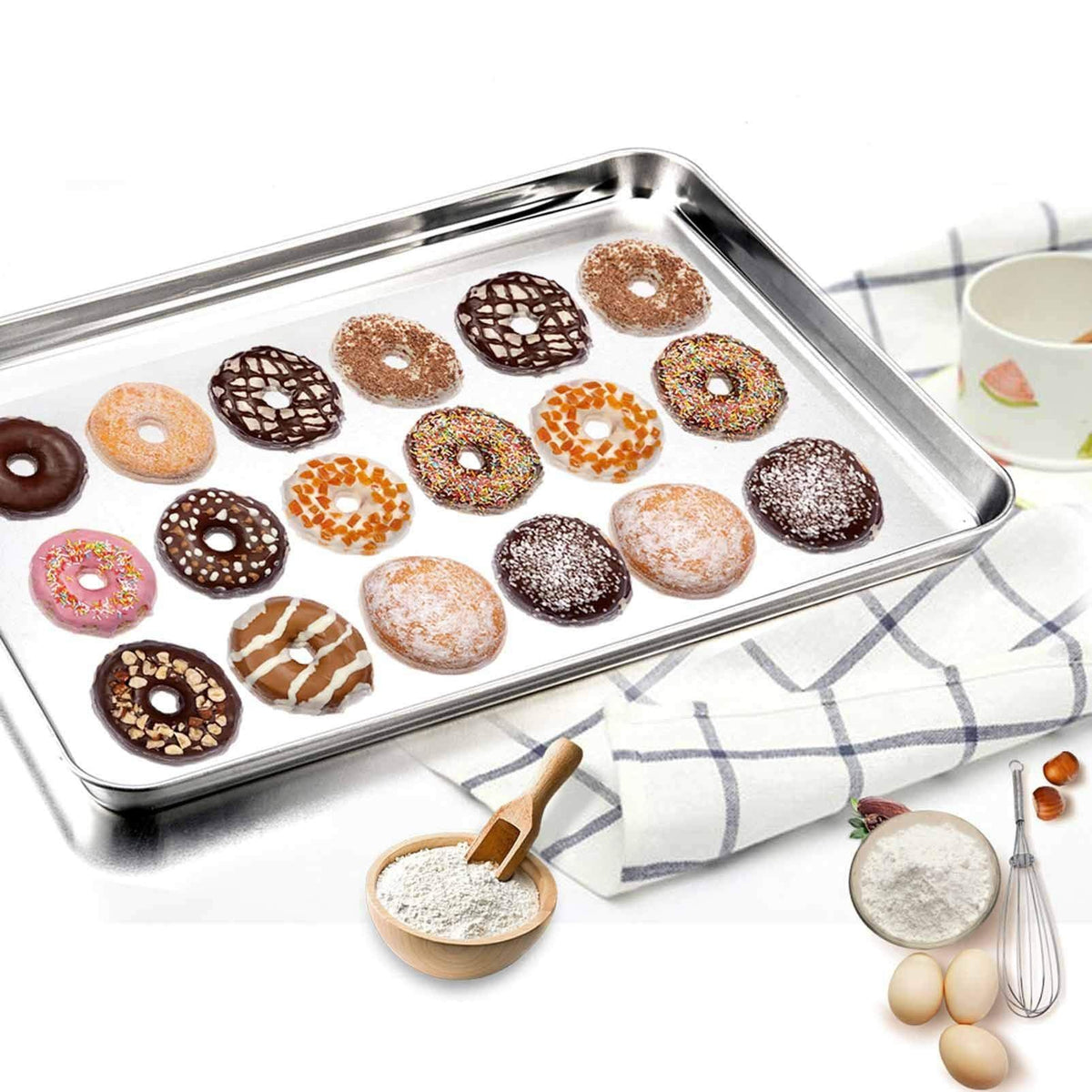 TeamFar Baking Sheet Set of 3, Stainless Steel Cookie Sheet Baking Tray Pan, Healthy & Non Toxic, Mirror Finish & Rust Free, Easy Clean & Dishwasher Safe