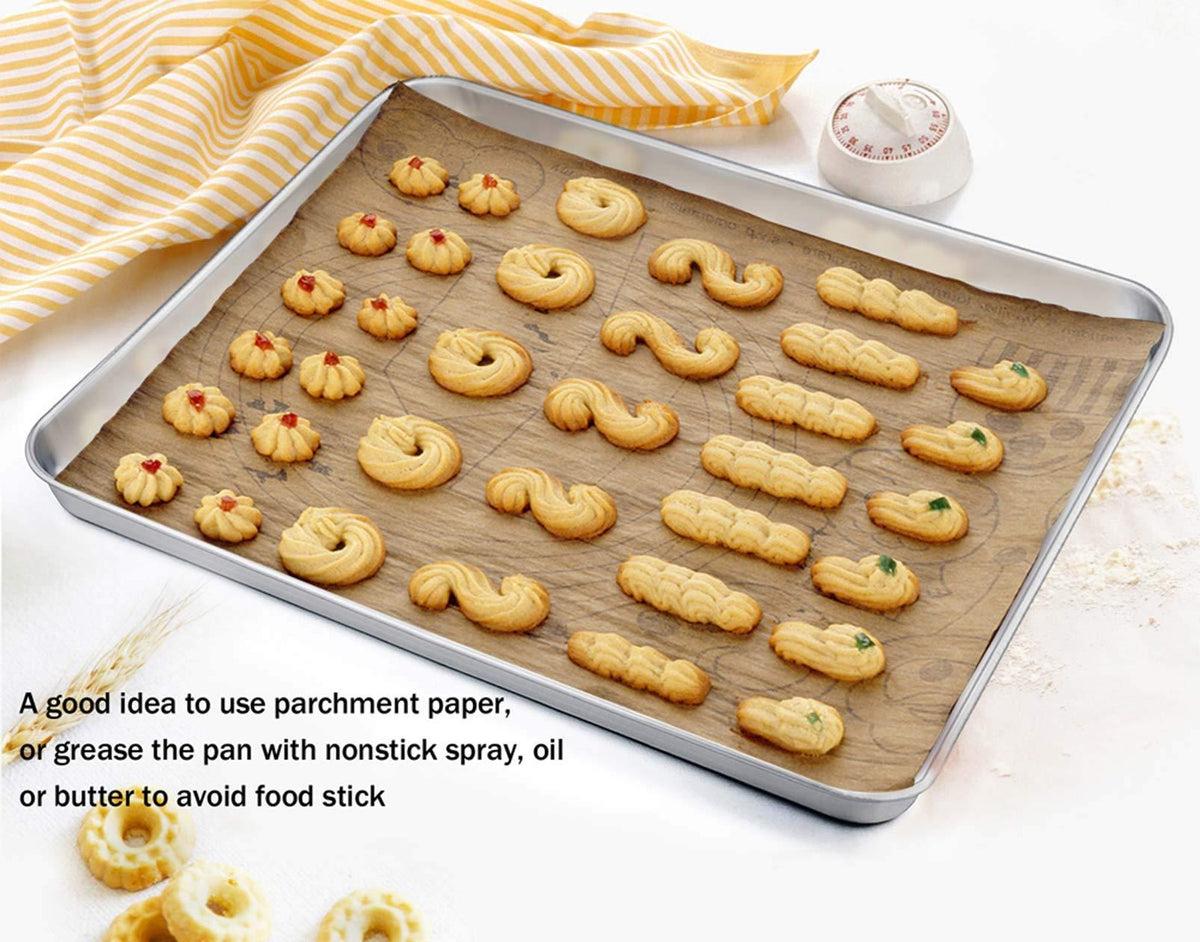 TeamFar Baking Sheet Set of 3, Stainless Steel Cookie Sheet Baking Tray Pan, Healthy & Non Toxic, Mirror Finish & Rust Free, Easy Clean & Dishwasher Safe