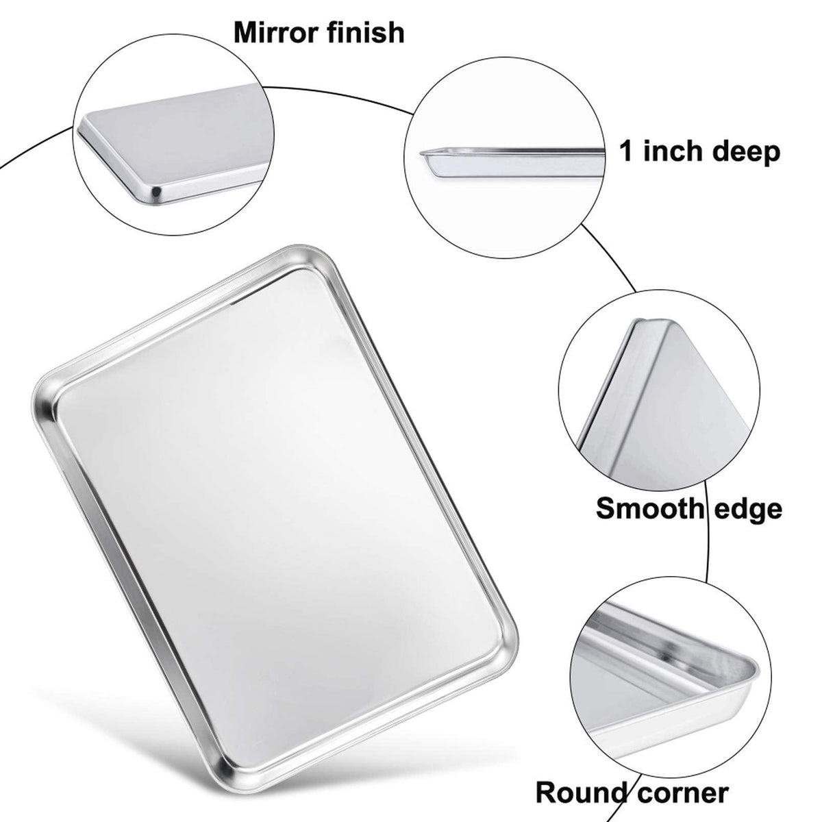 TeamFar Baking Sheet Set of 3, Stainless Steel Cookie Sheet Baking Tray Pan, Healthy & Non Toxic, Mirror Finish & Rust Free, Easy Clean & Dishwasher Safe