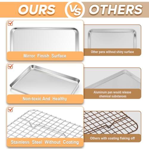 TeamFar Baking Sheet with Rack, 16 x 12 x 1 Inch Stainless Steel Cookie Baking Pan Tray with Grid Rack for Baking Roasting Cooling, Healthy & Heavy-Duty, Oven & Dishwasher Safe