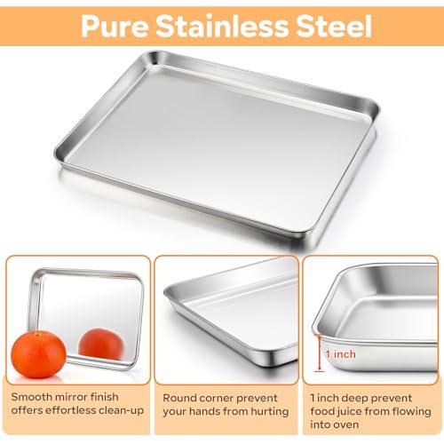 TeamFar Baking Sheet with Rack, 16 x 12 x 1 Inch Stainless Steel Cookie Baking Pan Tray with Grid Rack for Baking Roasting Cooling, Healthy & Heavy-Duty, Oven & Dishwasher Safe