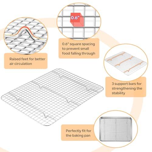 TeamFar Baking Sheet with Rack, 16 x 12 x 1 Inch Stainless Steel Cookie Baking Pan Tray with Grid Rack for Baking Roasting Cooling, Healthy & Heavy-Duty, Oven & Dishwasher Safe