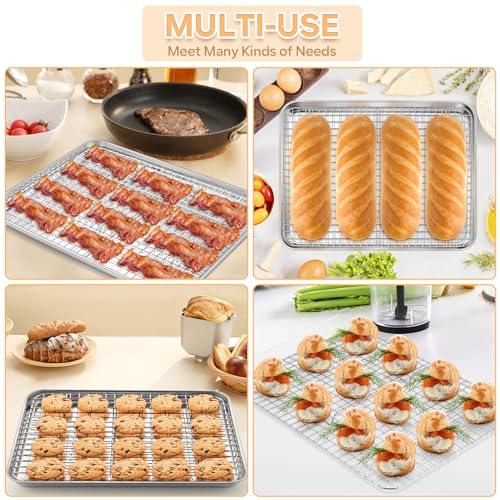 TeamFar Baking Sheet with Rack, 16 x 12 x 1 Inch Stainless Steel Cookie Baking Pan Tray with Grid Rack for Baking Roasting Cooling, Healthy & Heavy-Duty, Oven & Dishwasher Safe