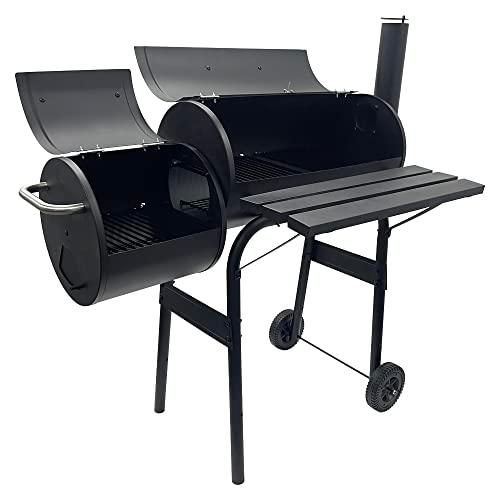 TECHTONGDA Offset Smoker with Cover Outdoor Charcoal Grill Smoker with Side Fire Box for Camping, Backyard Cooking