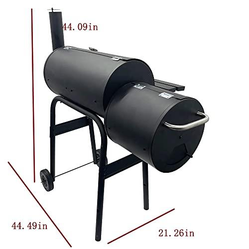 TECHTONGDA Offset Smoker with Cover Outdoor Charcoal Grill Smoker with Side Fire Box for Camping, Backyard Cooking