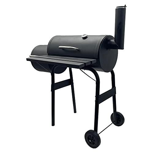 TECHTONGDA Offset Smoker with Cover Outdoor Charcoal Grill Smoker with Side Fire Box for Camping, Backyard Cooking