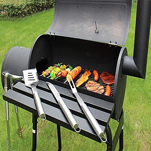 TECHTONGDA Offset Smoker with Cover Outdoor Charcoal Grill Smoker with Side Fire Box for Camping, Backyard Cooking