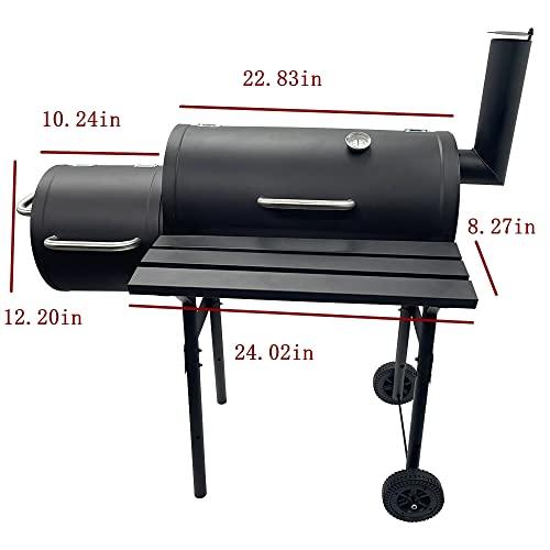 TECHTONGDA Offset Smoker with Cover Outdoor Charcoal Grill Smoker with Side Fire Box for Camping, Backyard Cooking