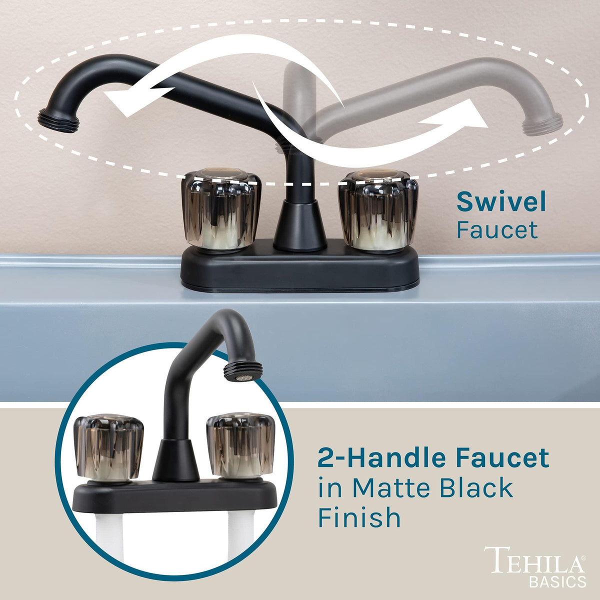 Tehila Basics by JS Jackson Supplies 21-Gallon Grey Freestanding Utility Sink with Black 2-Handle Faucet, Heavy Duty Plastic Laundry Tub with Adjustable Legs