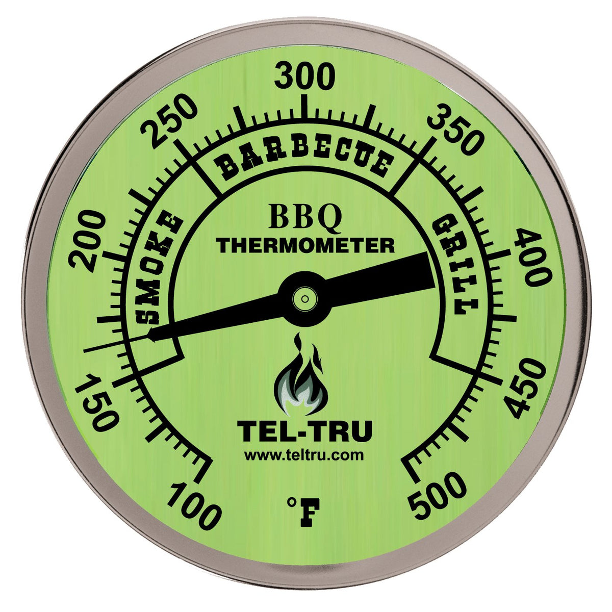 Tel-Tru BQ300 Barbecue Thermometer, 3 inch Glow dial with Zones, 4 inch stem, 100/500 Degrees F
