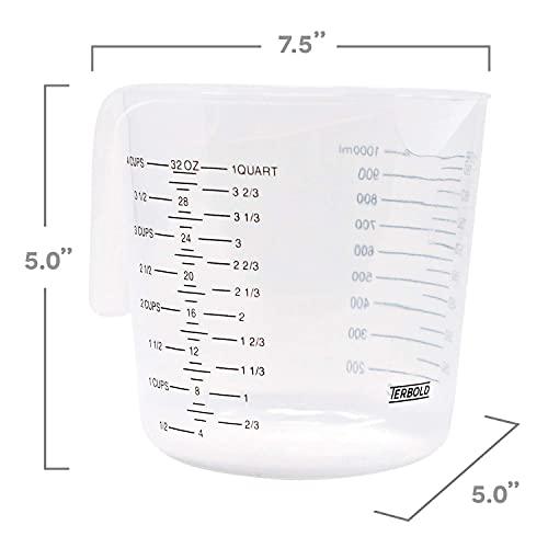 Terbold 3pc Measuring Cup Set in Clear Plastic with Long Handles - 1 Cup, 2 Cup, 1 Quart Sizes