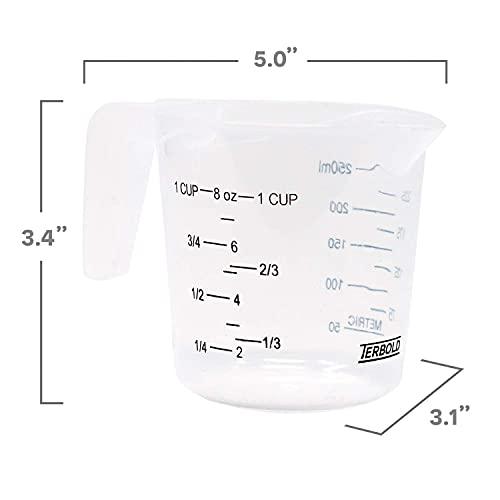 Terbold 3pc Measuring Cup Set in Clear Plastic with Long Handles - 1 Cup, 2 Cup, 1 Quart Sizes