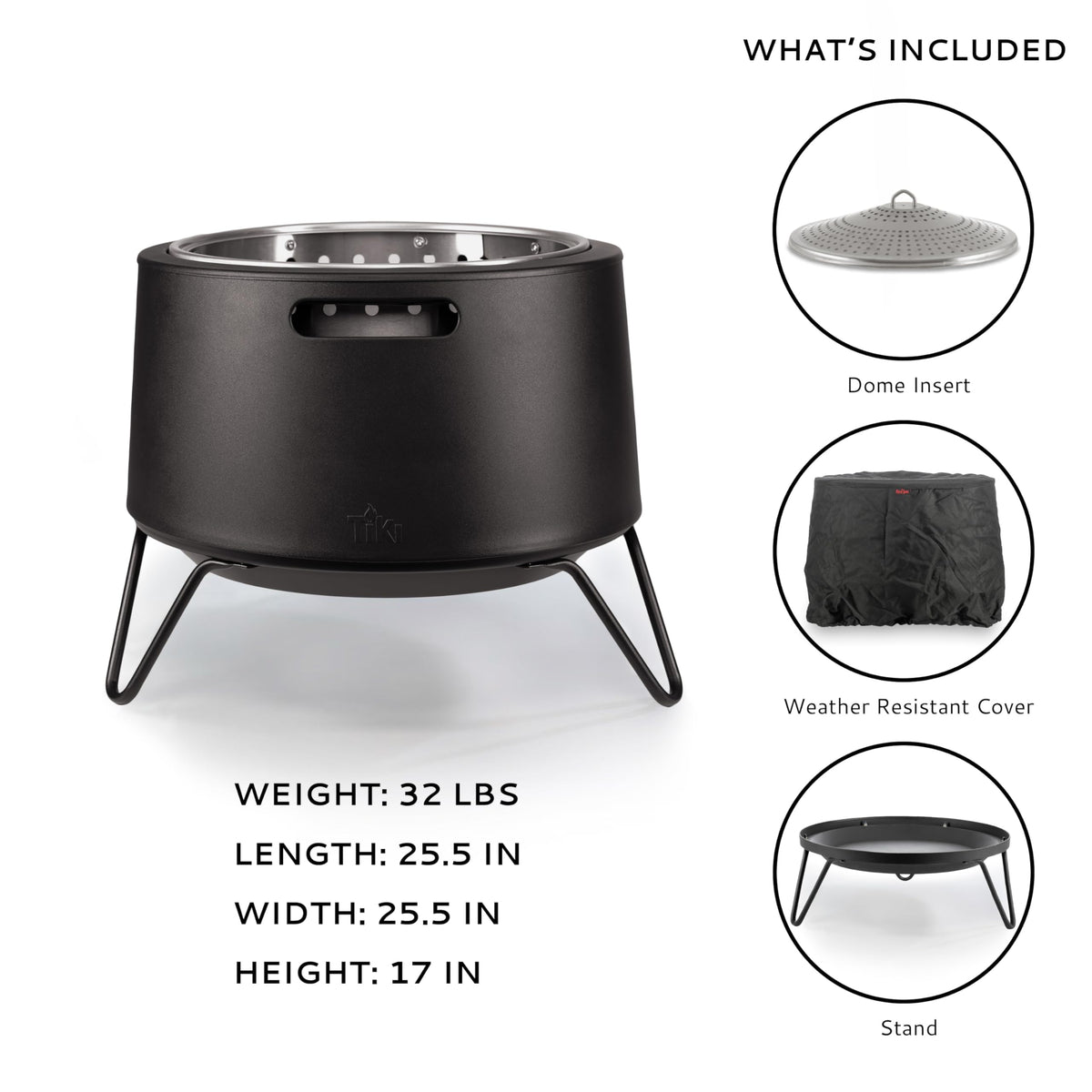 TIKI 20-Inch Smokeless Social Fire Pit, Portable Outdoor Fire Pit with Removable Ash Base, Stand & Cloth Cover – Modern Wood Burning Fire Pit for Patio, Backyard, and Gatherings