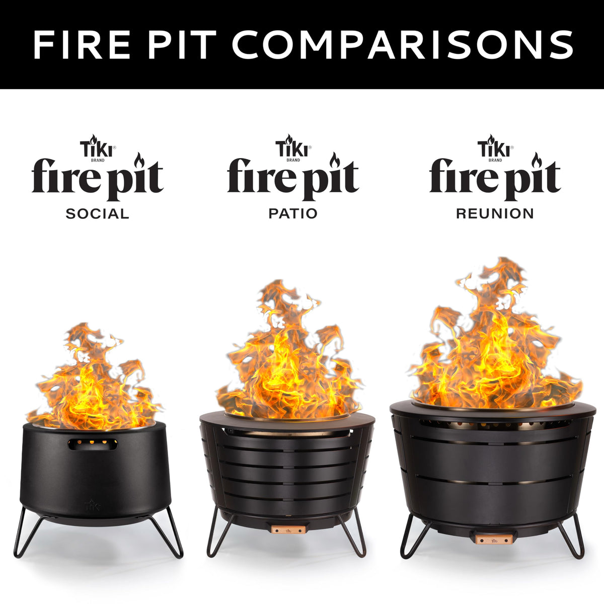 TIKI 20-Inch Smokeless Social Fire Pit, Portable Outdoor Fire Pit with Removable Ash Base, Stand & Cloth Cover – Modern Wood Burning Fire Pit for Patio, Backyard, and Gatherings