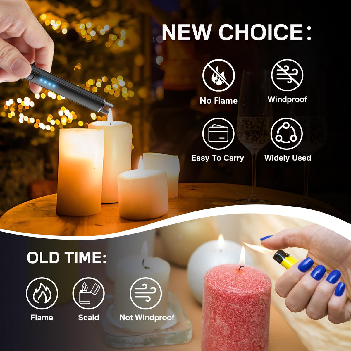 TOPKAY Electric Candle Lighter, Windproof Flameless USB Rechargeable Plasma Arc Long Lighter for Grill Firework Kitchen Camping (Black)