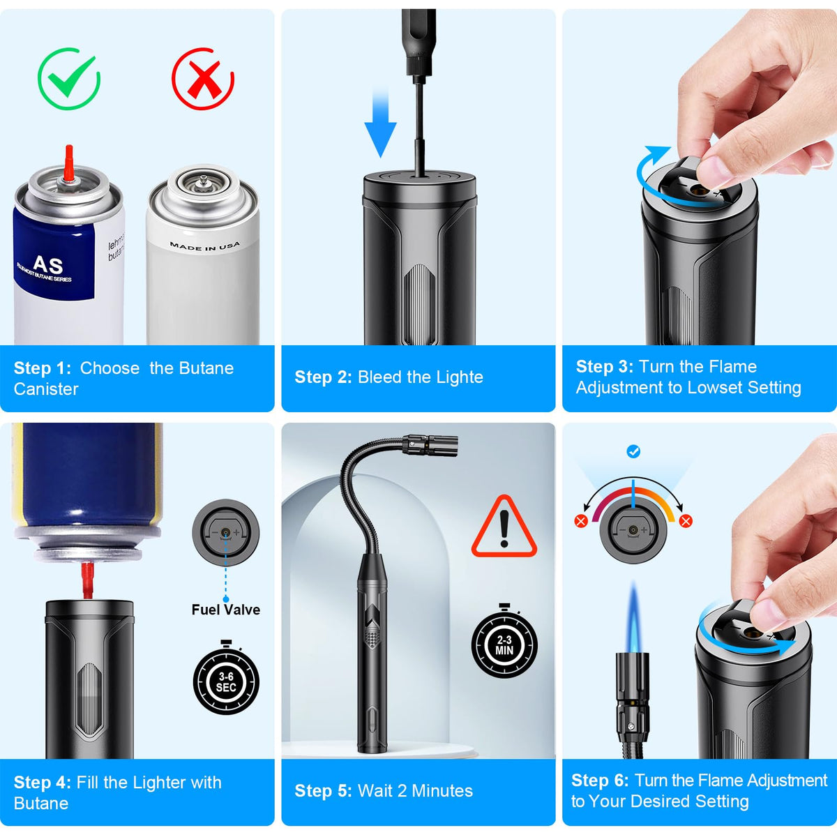 TOPKAY Torch Lighter Refillable Butane Lighter Long Flexible Neck Multipurpose Lighter for Candles Grill BBQ Fireplaces Kitchen Camping (No Prefilled)