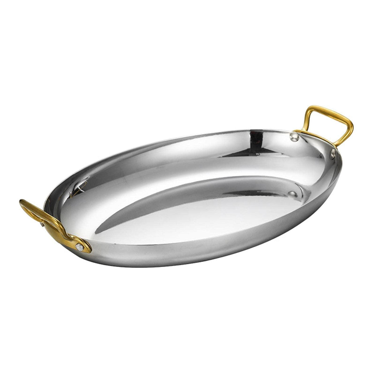 UGCER Oval Spanish Paella Pan - Stainless Steel Seafood Lobster Plate Non Stick Uncoated with Dual Handle for Homes Or Restaurants (Silver,40cm)