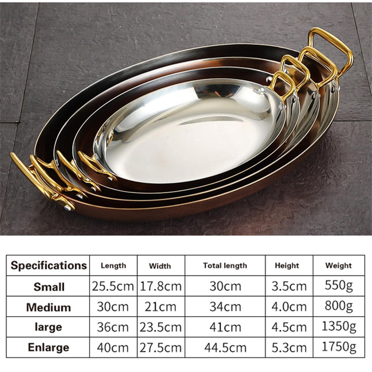 UGCER Oval Spanish Paella Pan - Stainless Steel Seafood Lobster Plate Non Stick Uncoated with Dual Handle for Homes Or Restaurants (Silver,40cm)